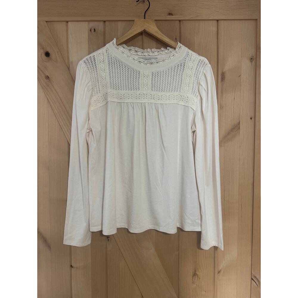 Loft | NWT Cream Ruffle Crochet Knit Lace Long Sleeve Top | Size L